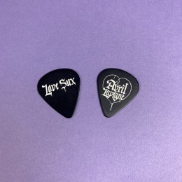 Black printed guitar picks with white on-body printing