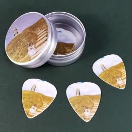 Guitar pick printed tins with white printed guitar picks