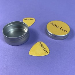 Guitar pick printed tins with white printed guitar picks
