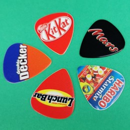 Double Decker, KitKat, Mars, LunchBar and Haribo themed guitar picks